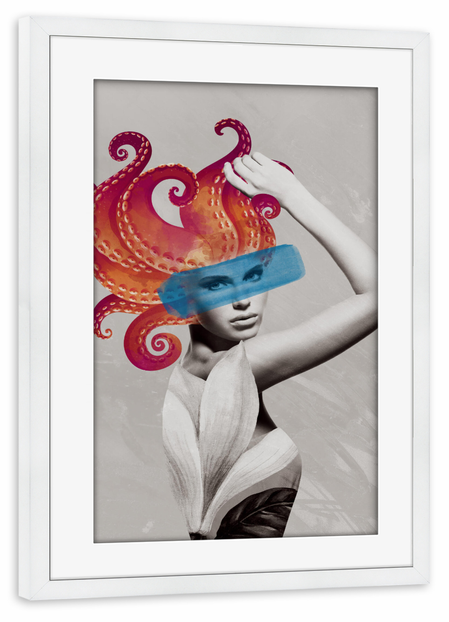 Poster mit Rahmen weiß "Octopus Lady" artboxONE - Natur,Floral,Tiere