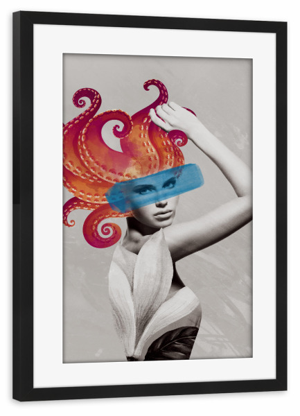 Poster mit Rahmen schwarz "Octopus Lady" artboxONE - Natur,Floral,Tiere