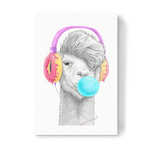 Leinwandbild "Llama with headphones" artboxONE - Tiere,Essen & Trinken,Lustig