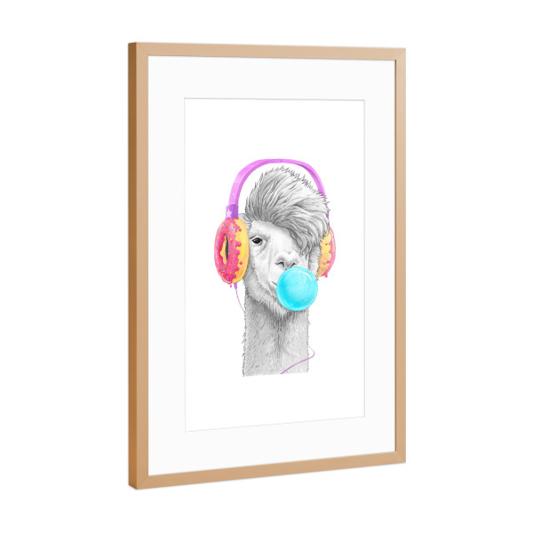 Poster mit Rahmen Kupfer "Llama with headphones" artboxONE - Tiere,Essen & Trinken,Lustig