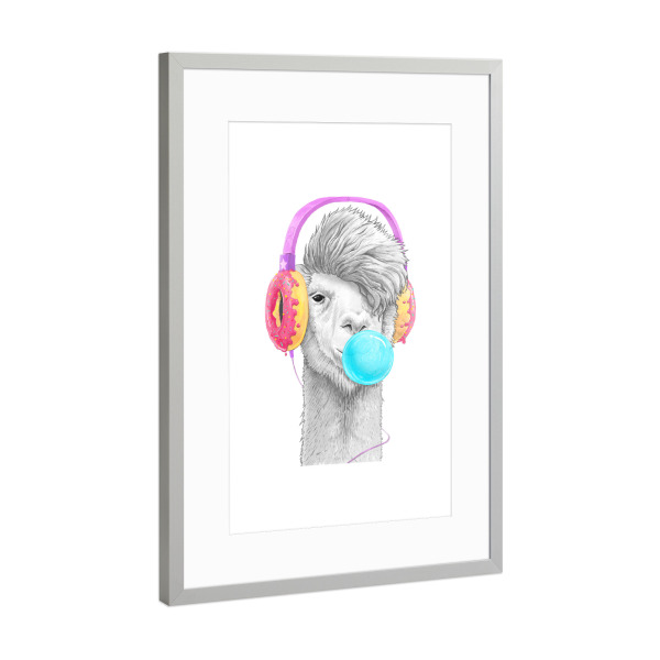 Poster mit Rahmen Silber "Llama with headphones" artboxONE - Tiere,Essen & Trinken,Lustig