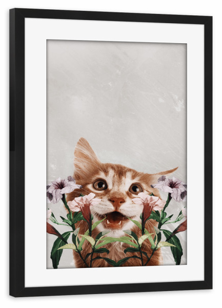Poster mit Rahmen schwarz "Floral cat by Tas" artboxONE - Natur,Floral,Tiere