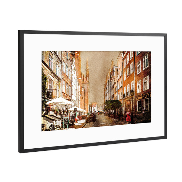 Poster mit Rahmen Schwarz (Metallic) "Gdańsk Poland city painting" artboxONE - Städte,Reise