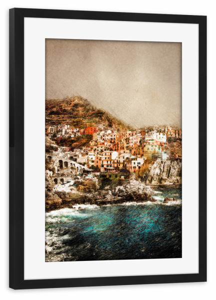 Poster mit Rahmen schwarz "Cinque Terre Italy landscape" artboxONE - Natur,Reise