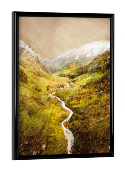 Poster mit schwarzem Rahmen "Aosta Italy landscape painting" artboxONE - Natur,Reise