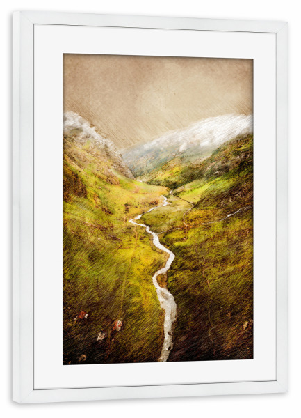 Poster mit Rahmen weiß "Aosta Italy landscape painting" artboxONE - Natur,Reise