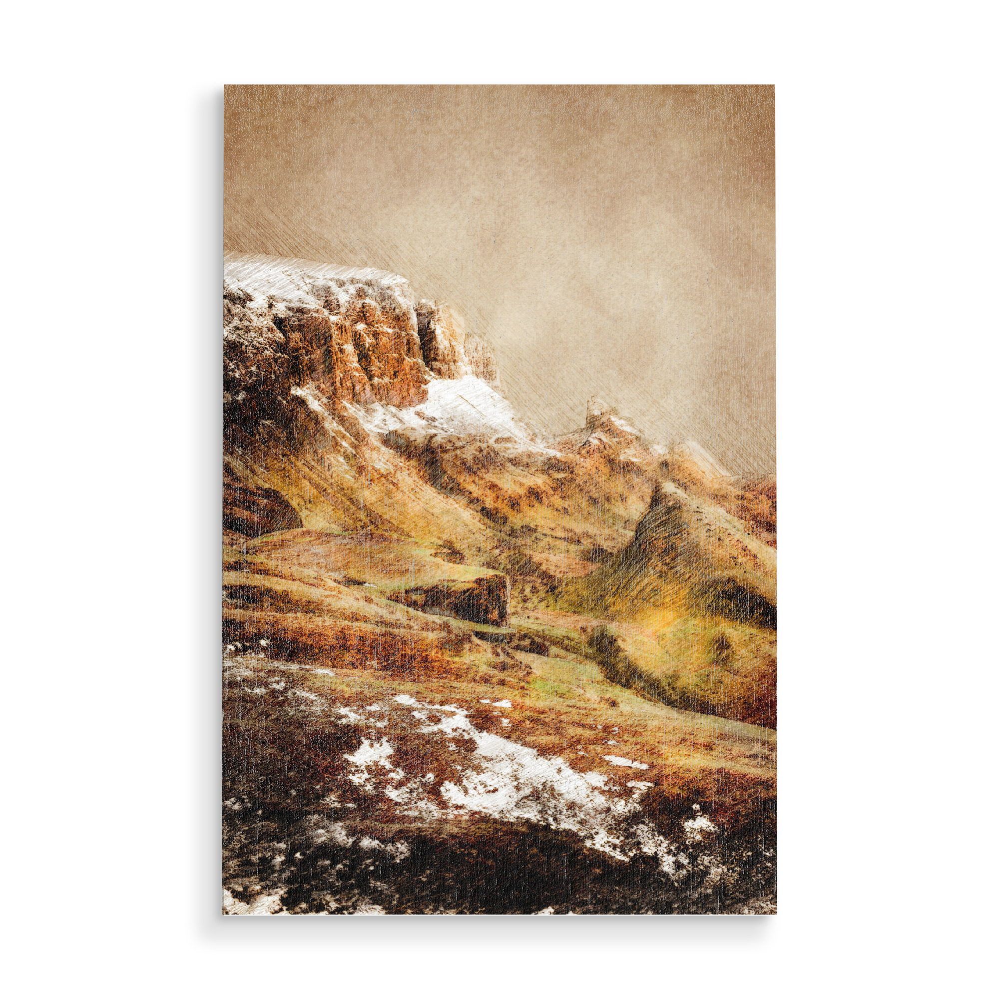 Holzbild "Scotland landscape painting" artboxONE - Natur,Reise - Scotland,Landscape,Mountain,View,Travel,Berg,Nature,Schottland,Landschaft