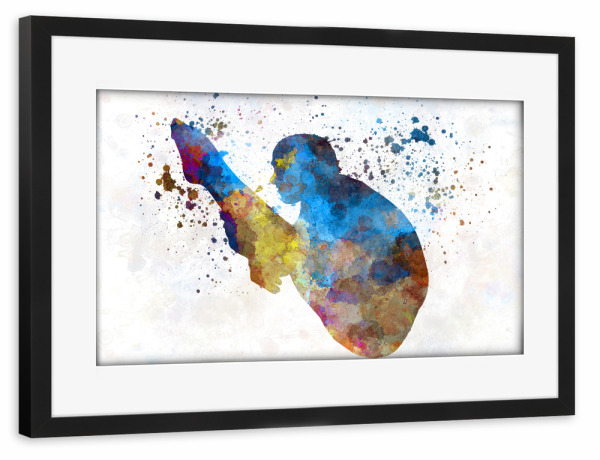 Poster mit Rahmen schwarz "Trampoline jump in watercolor-c" artboxONE - Sport