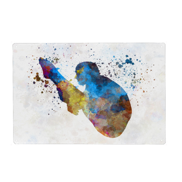 Holzbild "Trampoline jump in watercolor-c" artboxONE - Sport - Sport,Sports,Color,Illustration,Watercolor,Athlete,Competition,Trampoline,Pool,Jump