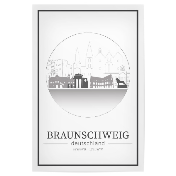 Poster 30x20 cm "Braunschweig line art circle" artboxONE - Städte,Reise,Architektur,Kartografie