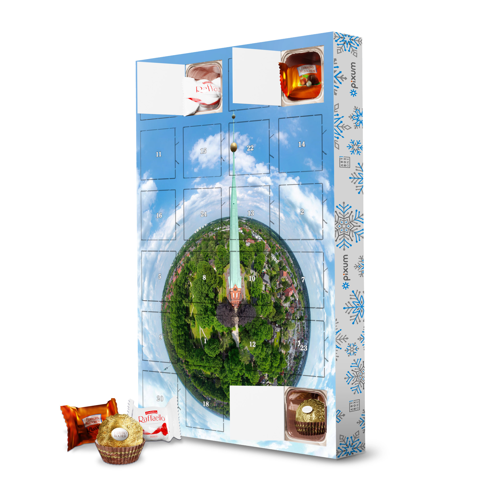 Adventskalender mit Ferrero Pralinen HH-Lohbrügge Erlöserkirche low artboxONE Adventskalender Städte