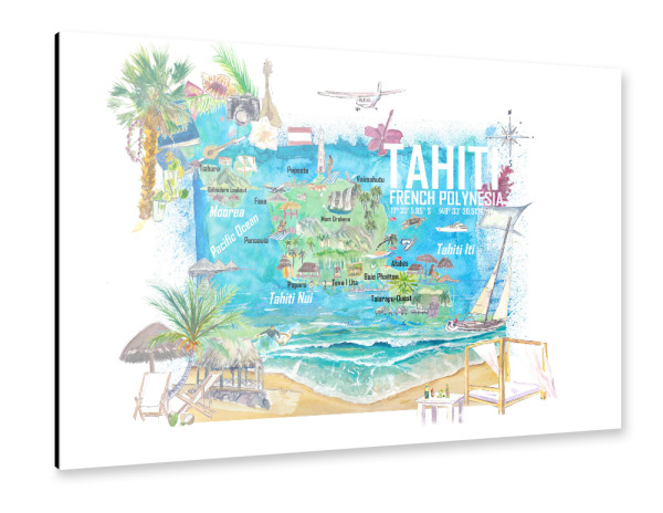 Alu-Dibond "Tahiti Map" 30x20 cm artboxONE