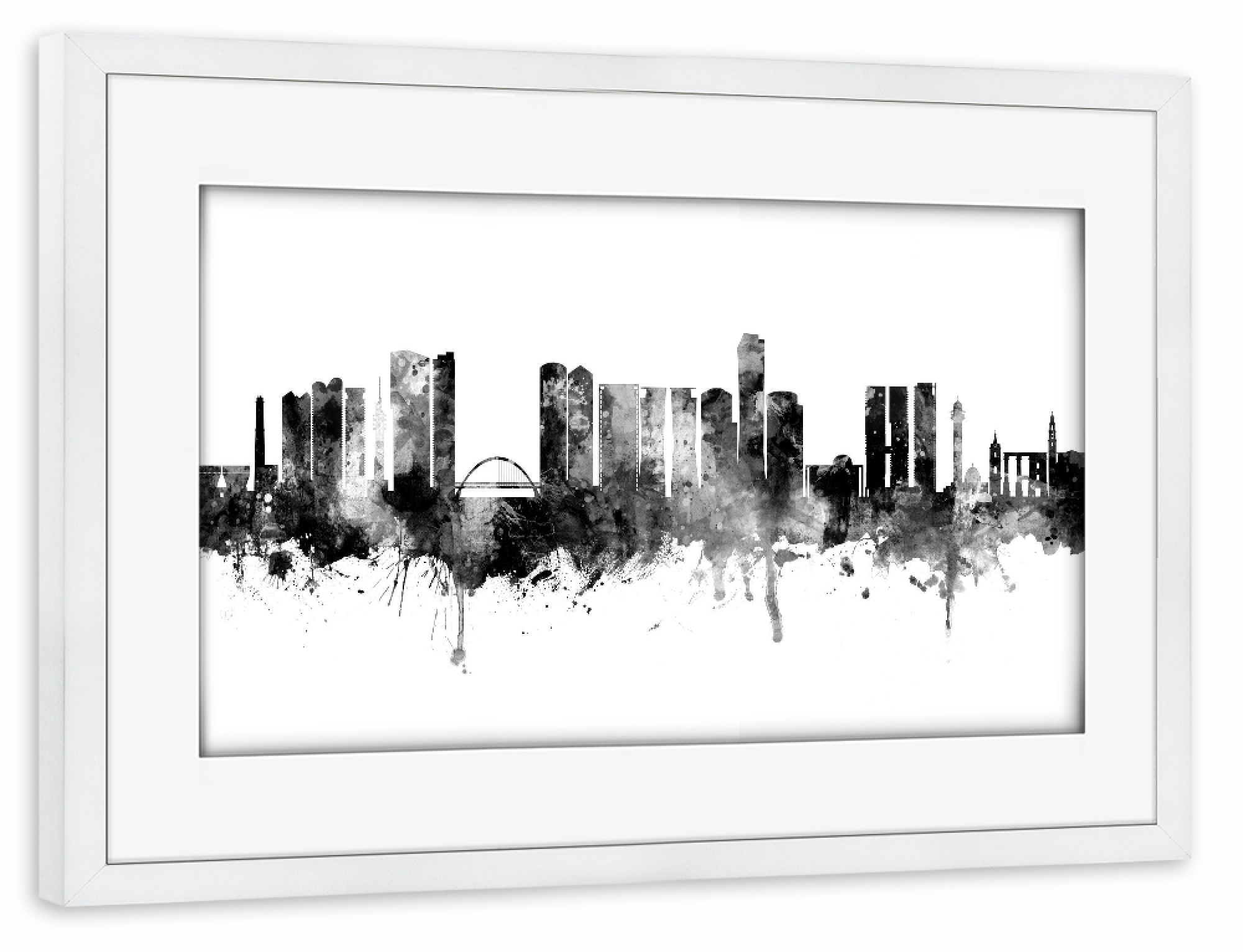 Poster mit Rahmen weiß "Tel Aviv Israel Skyline Black" artboxONE - Städte,Schwarzweiß