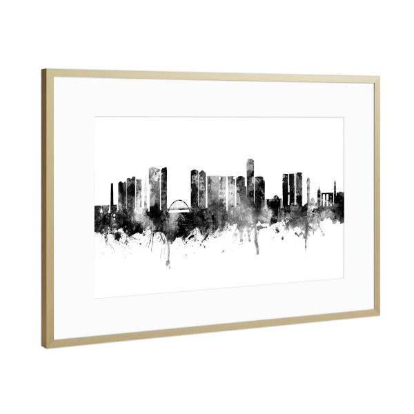 Poster mit Rahmen Gold "Tel Aviv Israel Skyline Black" artboxONE - Städte,Schwarzweiß
