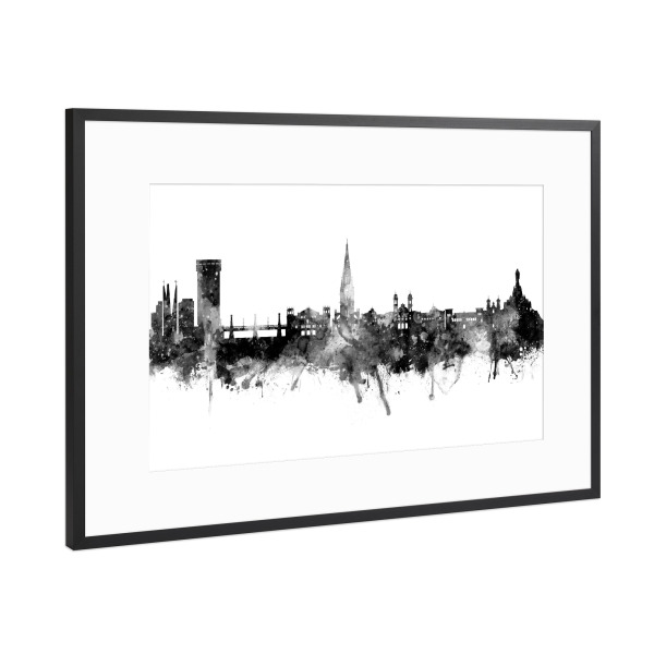 Poster mit Rahmen Schwarz (Metallic) "San Sebastian Spain Skyline Black" artboxONE - Städte,Schwarzweiß