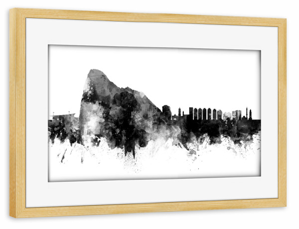 Poster mit Rahmen kiefer "Gibraltar Skyline Black" artboxONE - Städte,Schwarzweiß