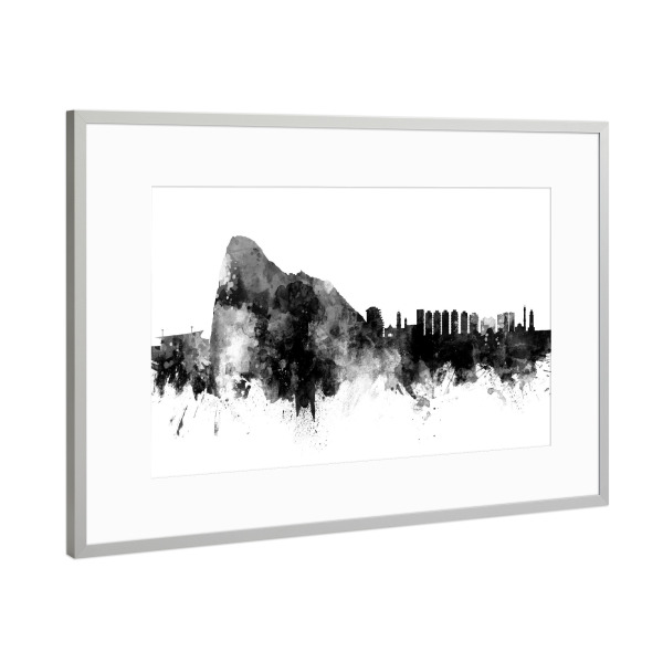 Poster mit Rahmen Silber "Gibraltar Skyline Black" artboxONE - Städte,Schwarzweiß