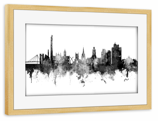 Poster mit Rahmen kiefer "Northampton England Skyline Black" artboxONE - Städte,Schwarzweiß