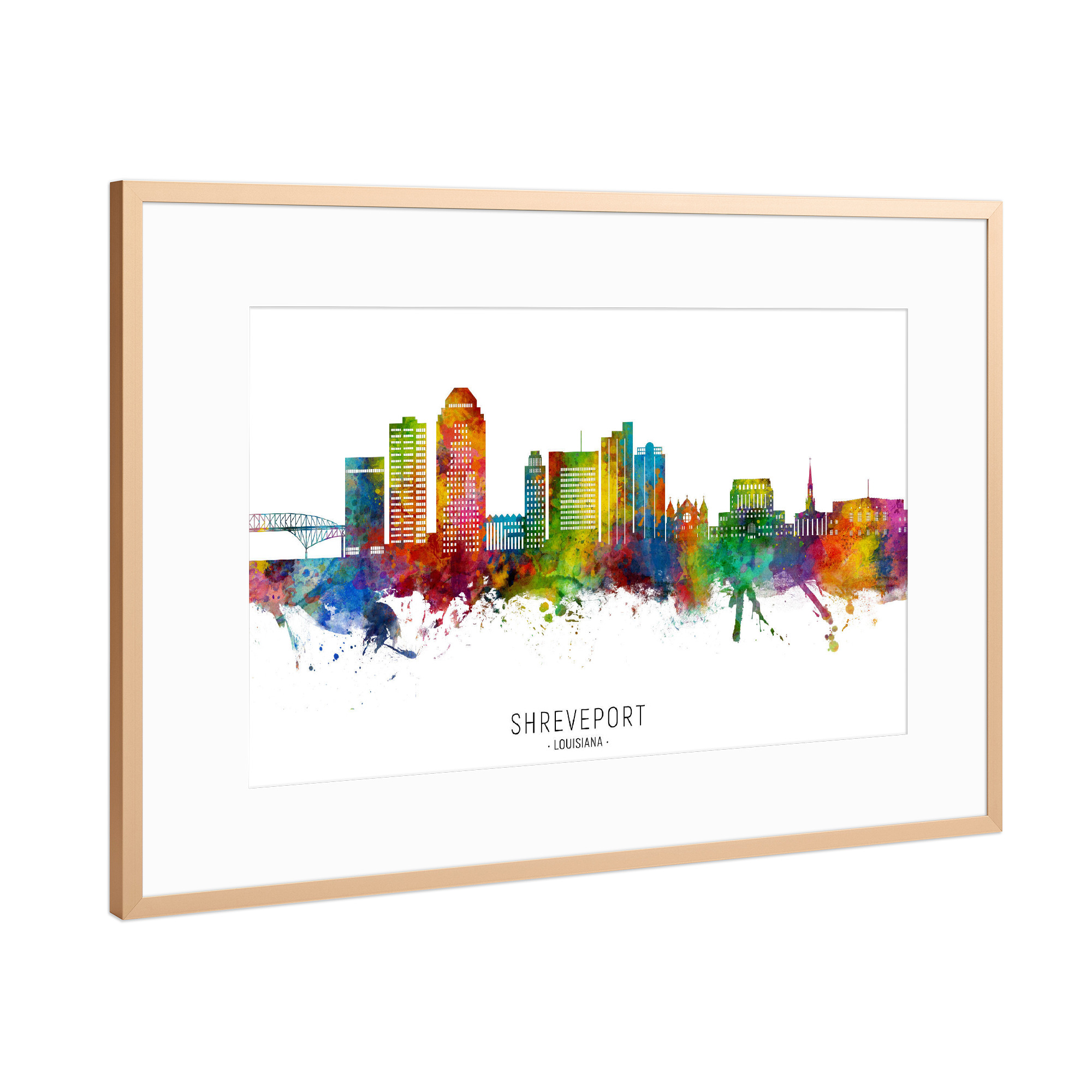 Poster mit Rahmen Kupfer "Shreveport Louisiana Skyline txt" artboxONE - Städte