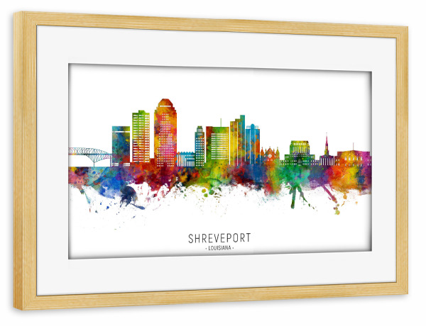 Poster mit Rahmen kiefer "Shreveport Louisiana Skyline txt" artboxONE - Städte