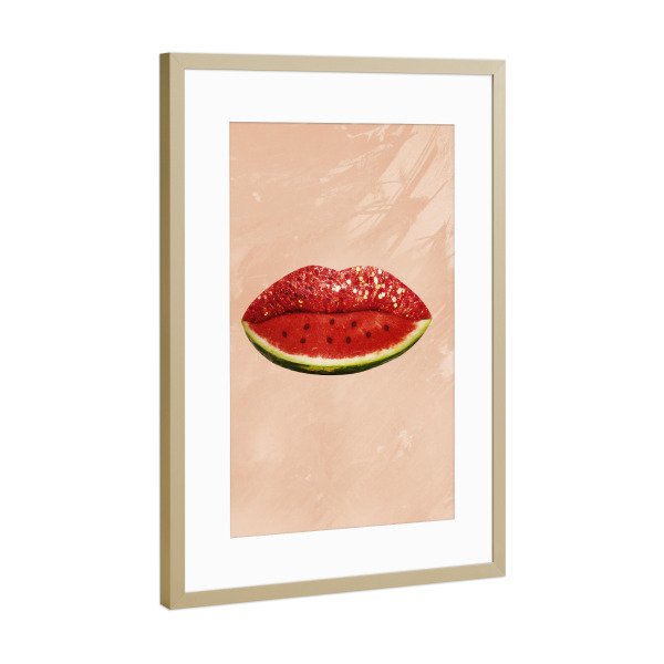 Poster mit Rahmen Gold "Watermelon Kisses" artboxONE - Essen & Trinken,Menschen,Lustig