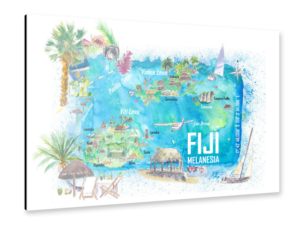 Alu-Dibond "Fiji Illustrierte Karte" 30x20 cm artboxONE