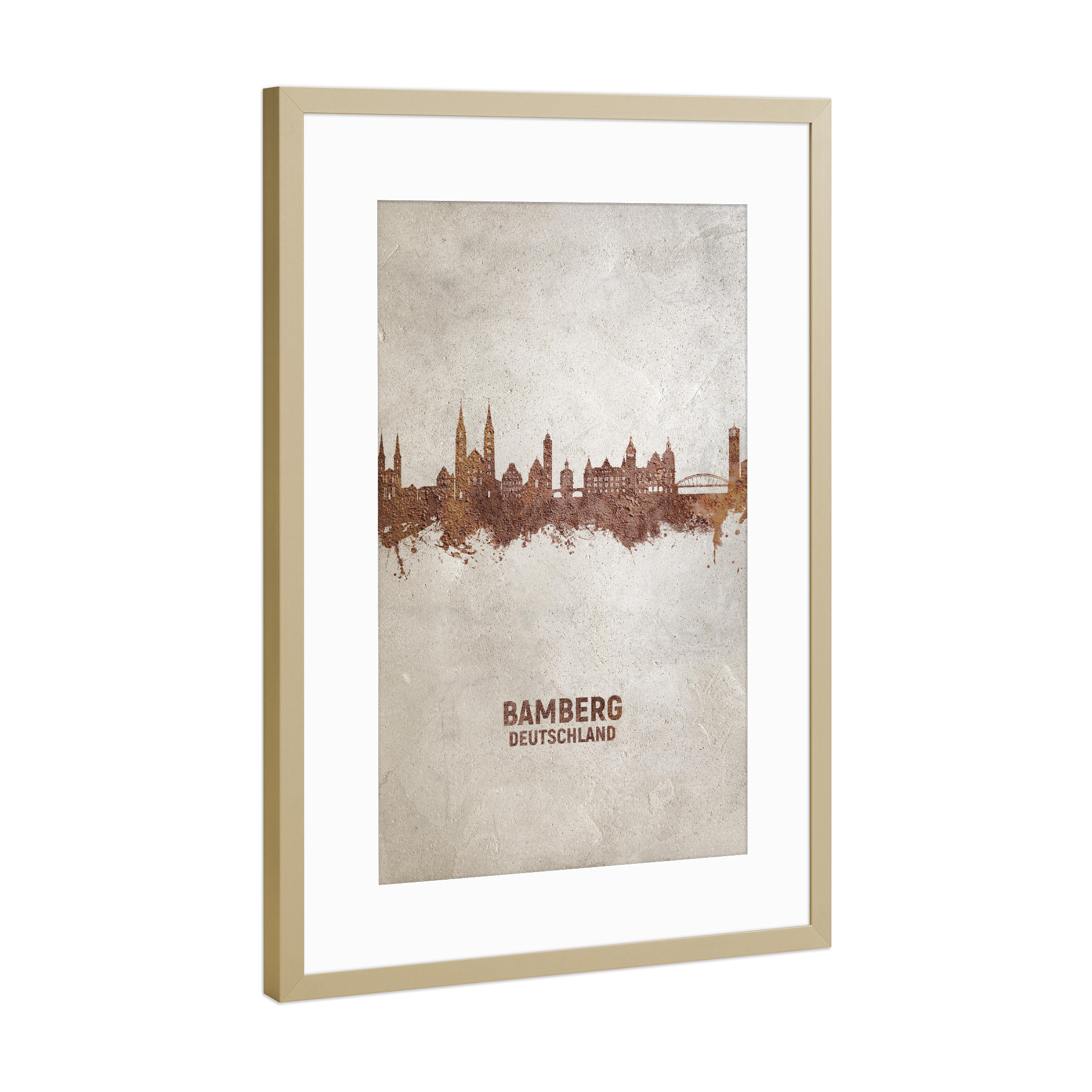 Poster mit Rahmen Gold "Bamberg Germany Skyline Rust" artboxONE - Städte