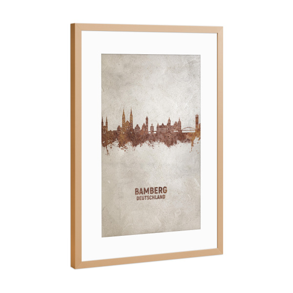 Poster mit Rahmen Kupfer "Bamberg Germany Skyline Rust" artboxONE - Städte