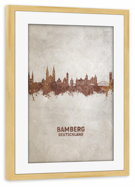 Poster mit Rahmen kiefer "Bamberg Germany Skyline Rust" artboxONE - Städte