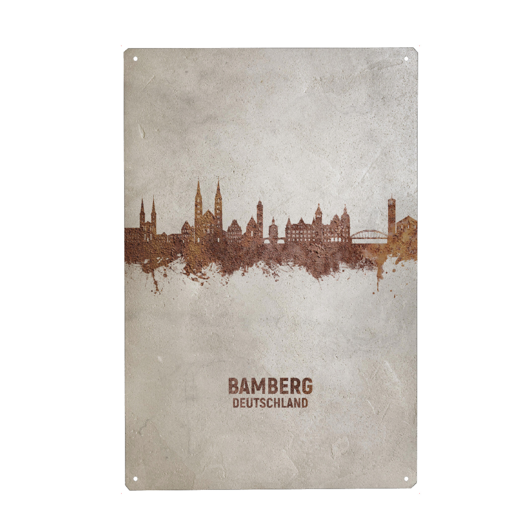 Holzbild "Bamberg Germany Skyline Rust" artboxONE - Städte - Bamberg,Deutschland,Skyline,Cityscape,Stadtbild,Watercolor,Painting,City,Stadt,Germany