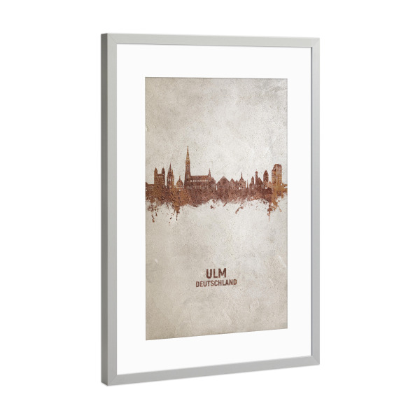 Poster mit Rahmen Silber "Ulm Germany Skyline Rust" artboxONE - Städte