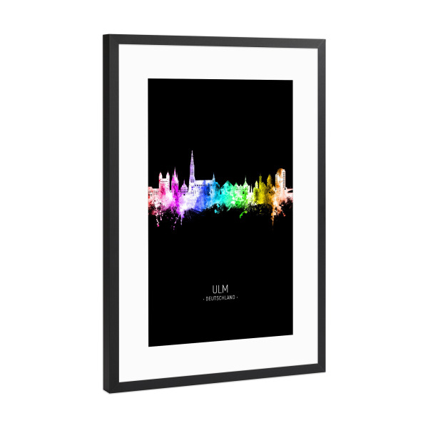 Poster mit Rahmen Schwarz (Metallic) "Ulm Germany Skyline Colour Black" artboxONE - Städte