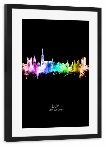 Poster mit Rahmen schwarz "Ulm Germany Skyline Colour Black" artboxONE - Städte