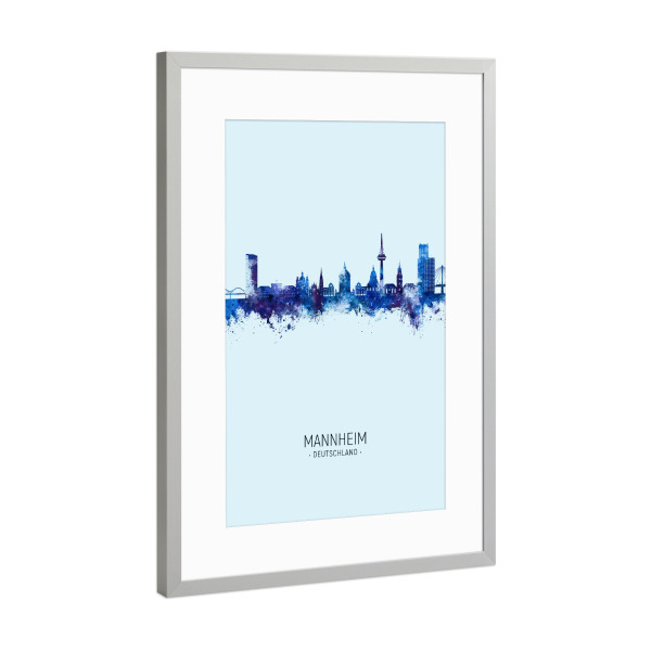 Poster mit Rahmen Silber "Mannheim Skyline Dark Blue" artboxONE - Städte