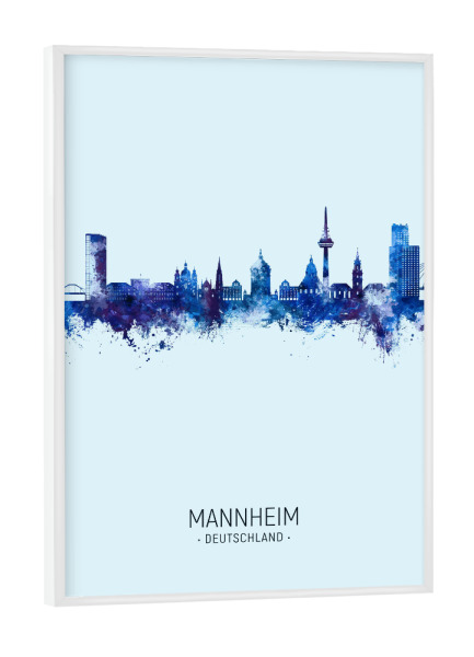Poster mit weißem Rahmen "Mannheim Skyline Dark Blue" artboxONE - Städte