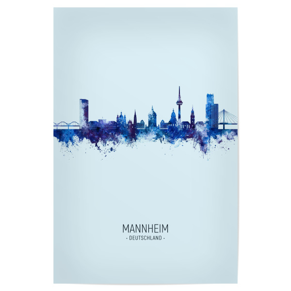 Poster "Mannheim Skyline Dark Blue" artboxONE - Städte - Mannheim,Deutschland,Skyline,Cityscape,Stadtbild,Watercolor,Painting,City,Stadt,Germany