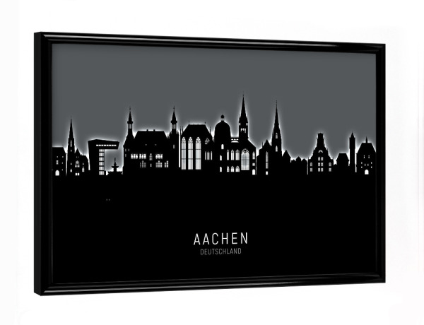 Poster mit schwarzem Rahmen "Aachen Germany Skyline Glow White" artboxONE - Städte
