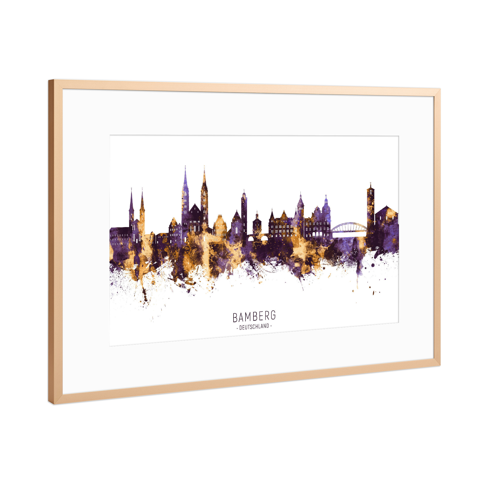 Poster mit Rahmen Kupfer "Bamberg Skyline PurpleGold" artboxONE - Städte