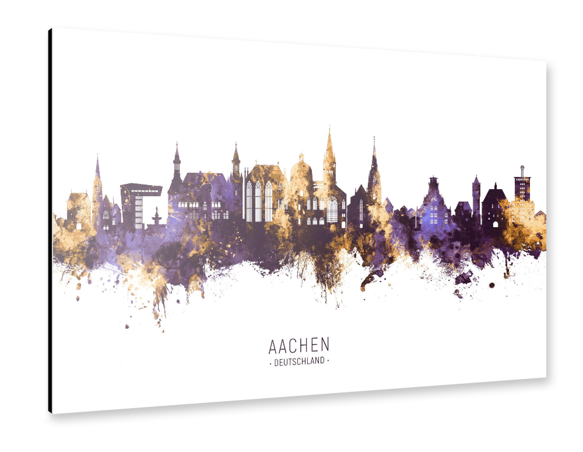 Alu-Dibond "Aachen Germany Skyline PurpleGold" 75x50 cm artboxONE
