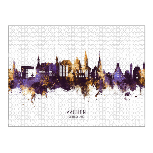 Puzzle Ravensburger "Aachen Germany Skyline PurpleGold" artboxONE - Städte