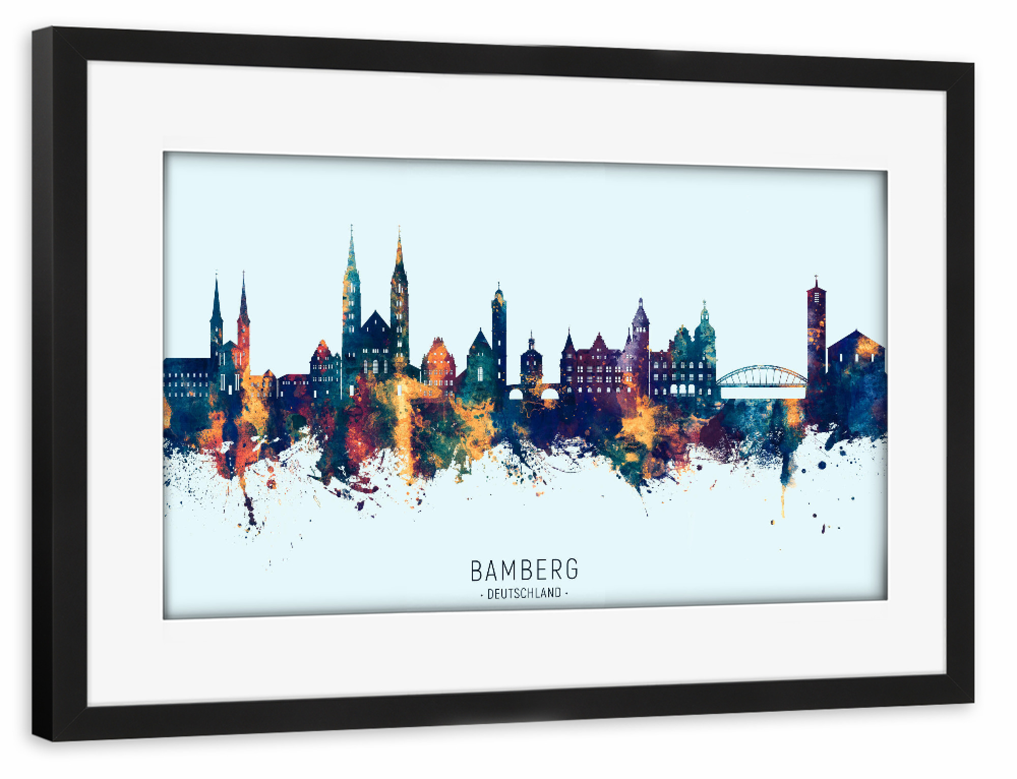 Poster mit Rahmen schwarz "Bamberg Skyline BlueOrange" artboxONE - Städte