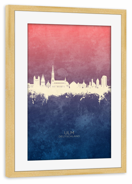 Poster mit Rahmen kiefer "Ulm Germany Skyline BlueRose" artboxONE - Städte