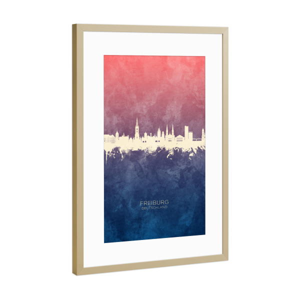 Poster mit Rahmen Gold "Freiburg Germany Skyline BlueRose" artboxONE - Städte