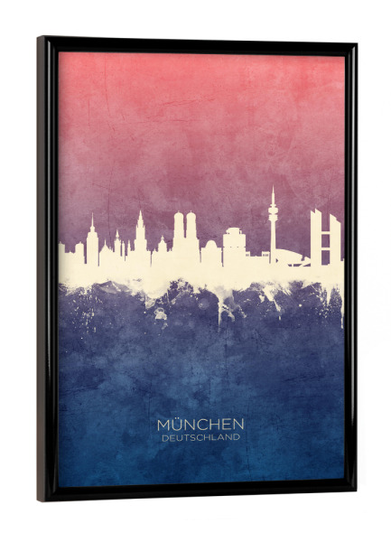 Poster mit schwarzem Rahmen "Munich Germany Skyline BlueRose" artboxONE - Städte