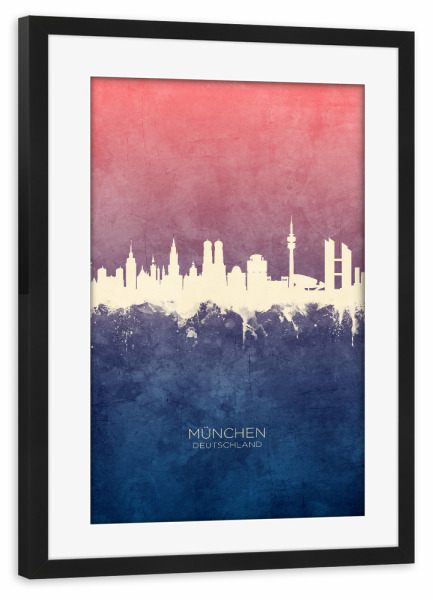 Poster mit Rahmen schwarz "Munich Germany Skyline BlueRose" artboxONE - Städte