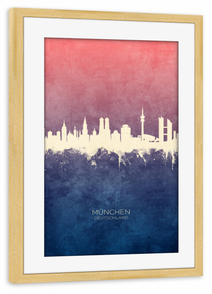 Poster mit Rahmen kiefer "Munich Germany Skyline BlueRose" artboxONE - Städte