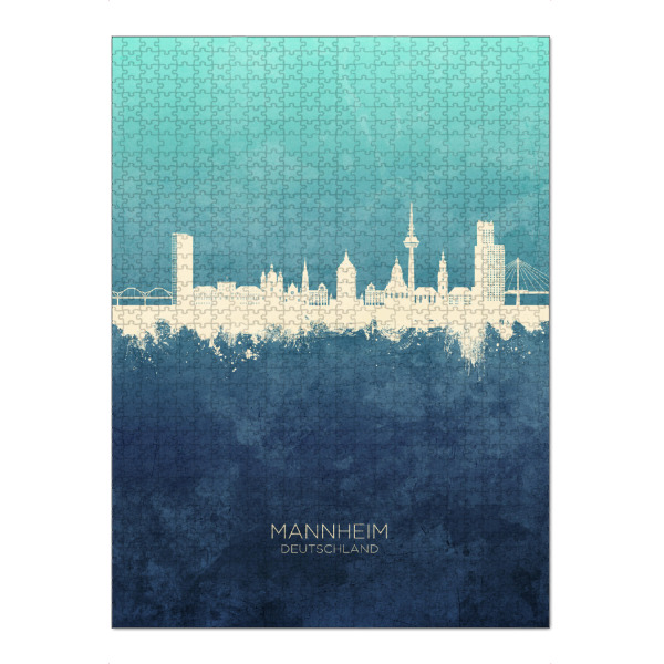 Puzzle Ravensburger "Mannheim Germany Skyline NavyCyan" artboxONE - Städte