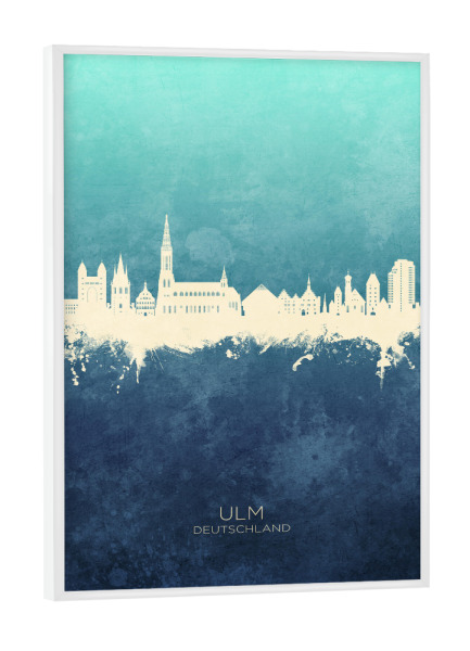 Poster mit weißem Rahmen "Ulm Germany Skyline NavyCyan" artboxONE - Städte
