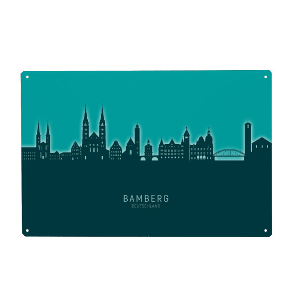 Metall Poster "Bamberg Germany Skyline Glow Teal" artboxONE - Städte