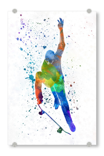 Acrylglasbild "Man skateboard in watercolor-d" artboxONE - Sport - Skate,Skateboard,Sport,Sports,Color,Illustration,Decorative,Young,Jump,Competition